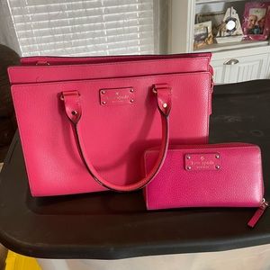 Beautiful Kate Spade, hot pink purse. With matching wallet.